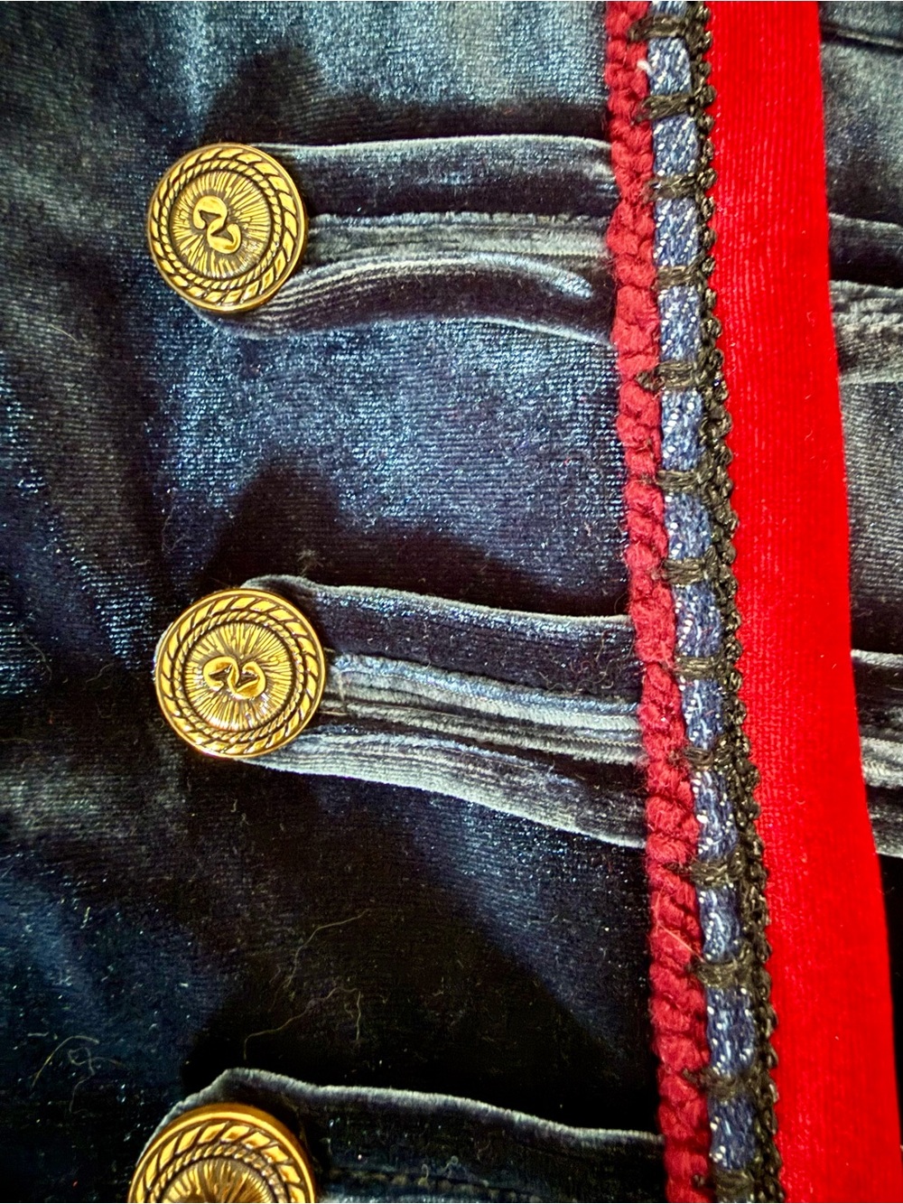 NWOT Women’s Hussar Military-Style Cropped Velvet Jacket in Navy with Red Trim - Picture 4 of 9